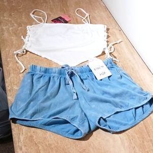 2 Pieces: Bloom+Pop Shorts Small with Heart & Hips White Top